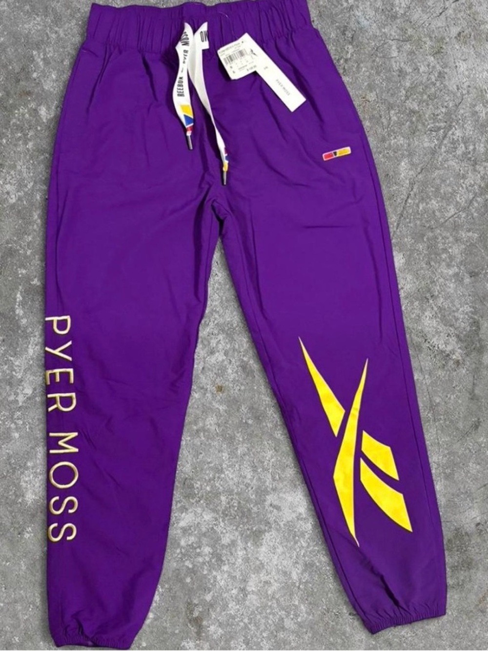 Men’s Reebok x Pyer Moss Purple Jogger Pants with Yellow Logo Accents - Picture 1 of 8